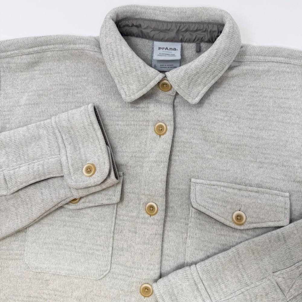Prana Tri Thermal Jacket Womens Large Light Grey Heather‎ Fleece Lined Shacket